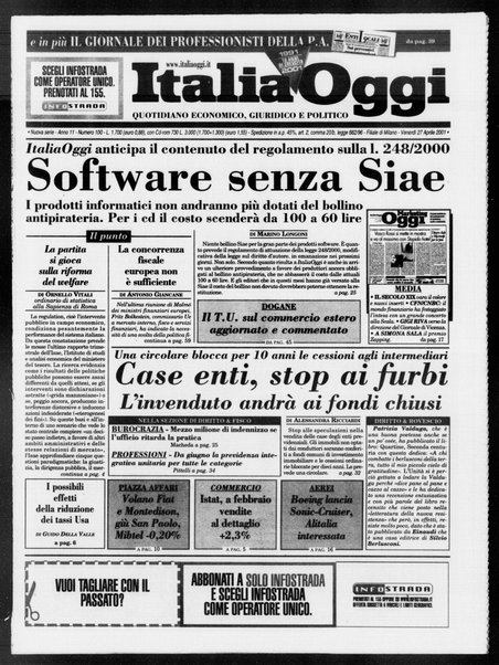 Italia oggi : quotidiano di economia finanza e politica